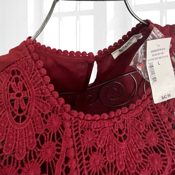 Ricki’s Sleeveless Red Blouse with Crochet Lace Detailing - Picture 5 of 5